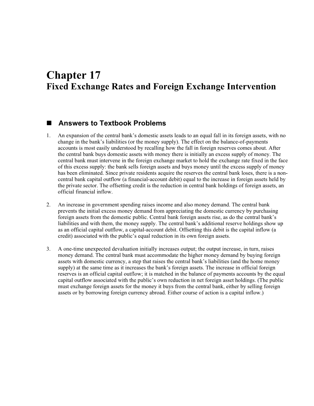 Chapter 17 Fixed Exchange Rates and Foreign Exchange Intervention 1