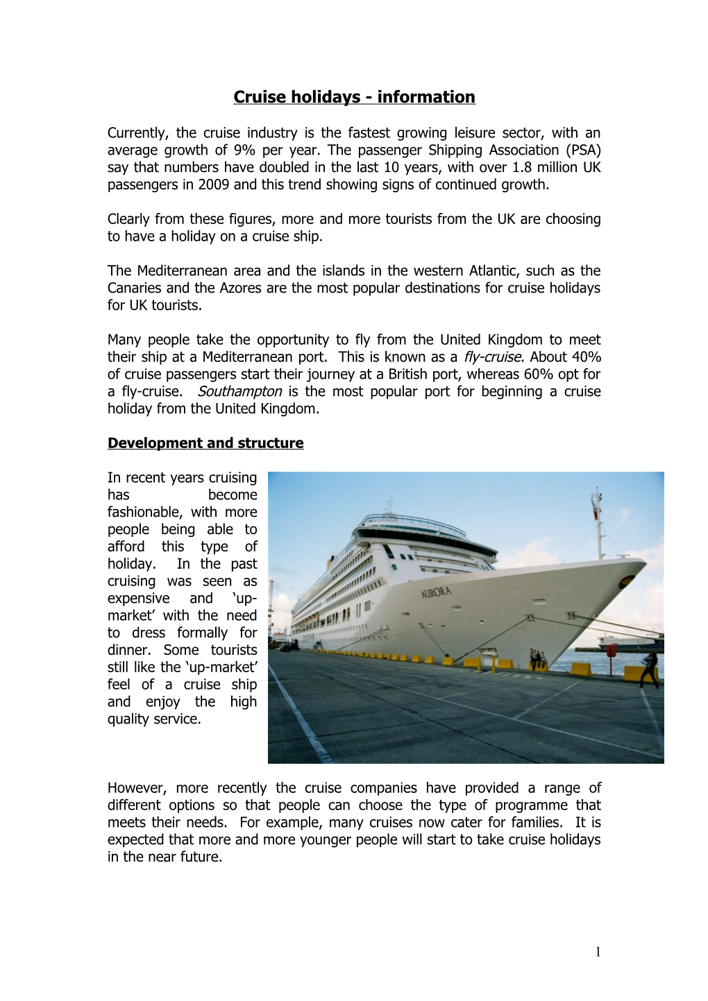 Cruise Holidays - Information