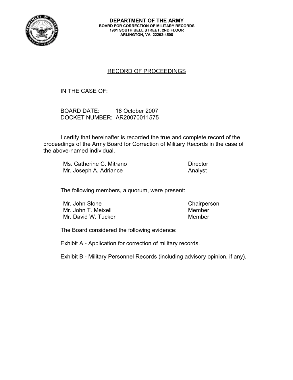 ABCMR Record of Proceedings (Cont) AR20070011575