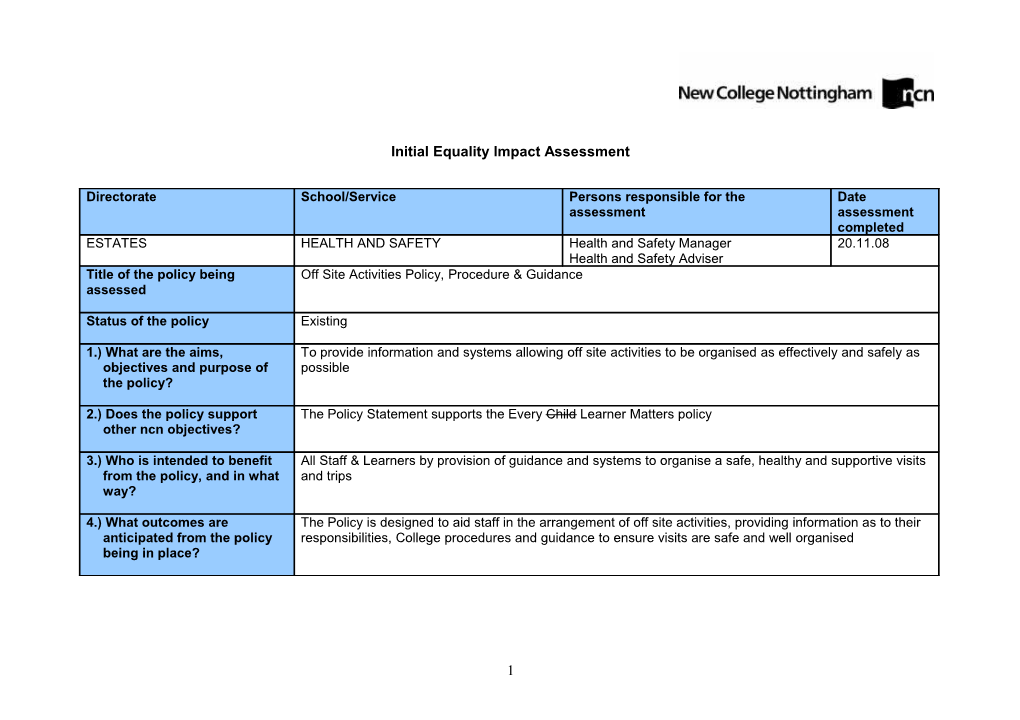 Initial Equality Impact Assessment