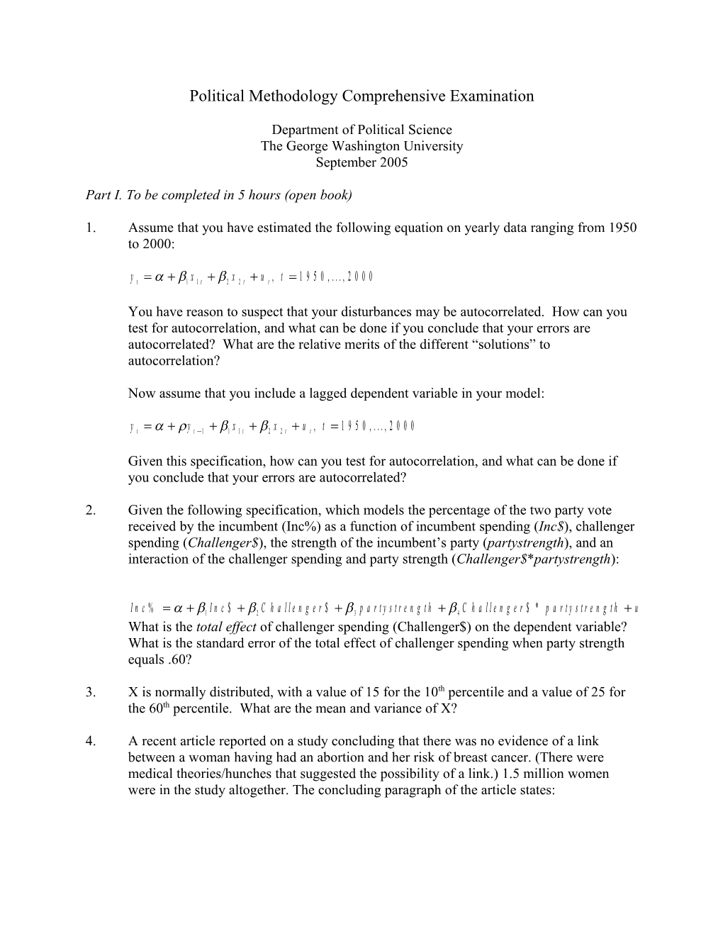 Political Methodology Comprehensive Examination