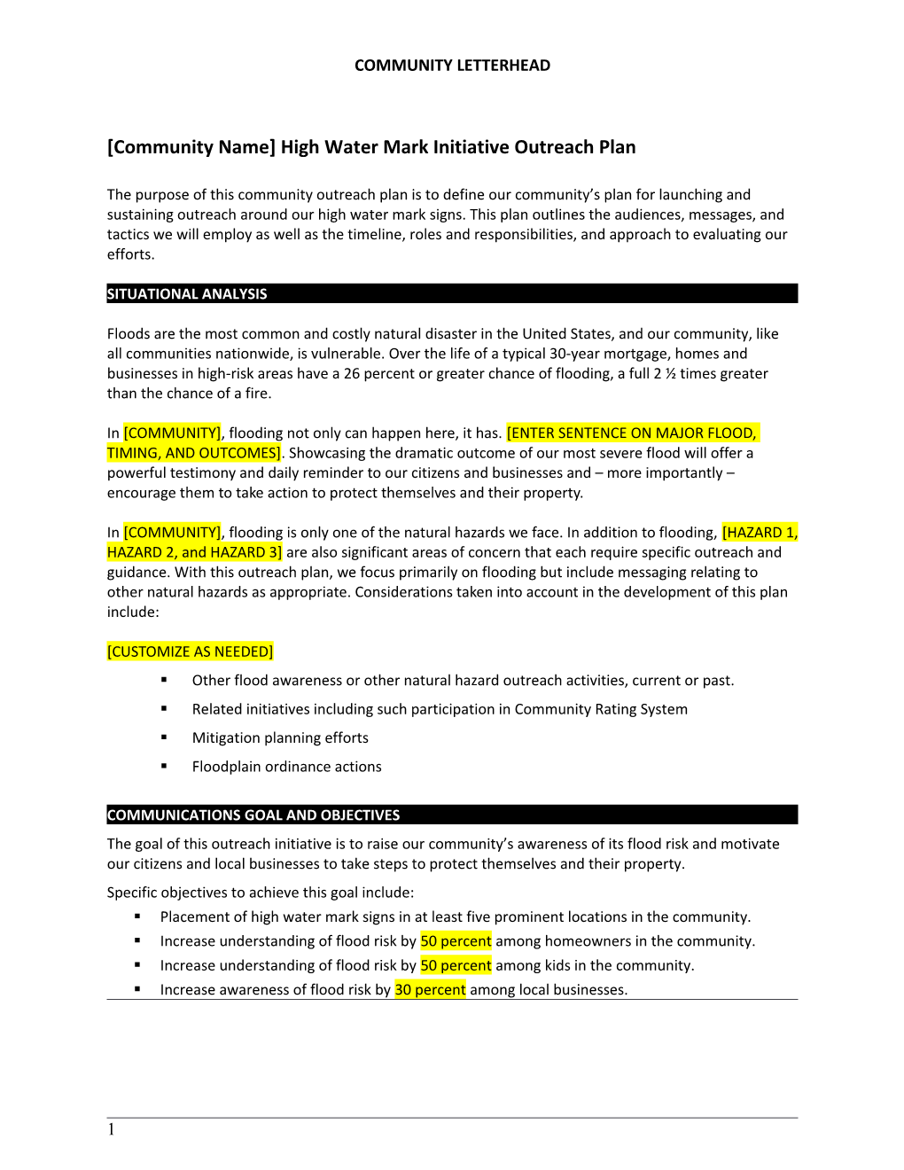 Igh Water Mark Initiative Outreach Plan