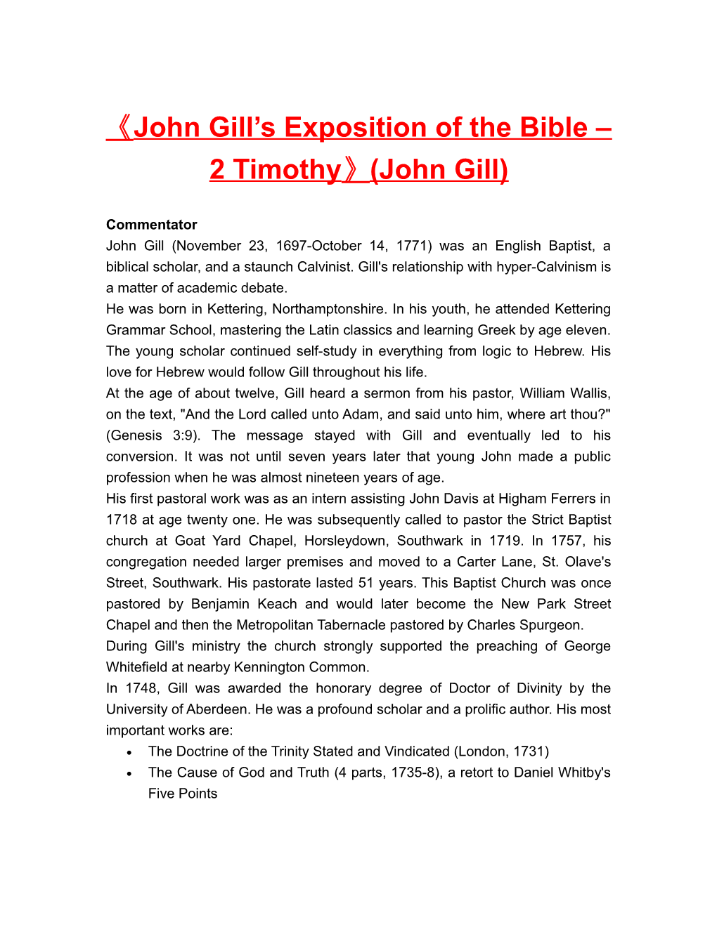 John Gill S Exposition of the Bible 2 Timothy (John Gill)