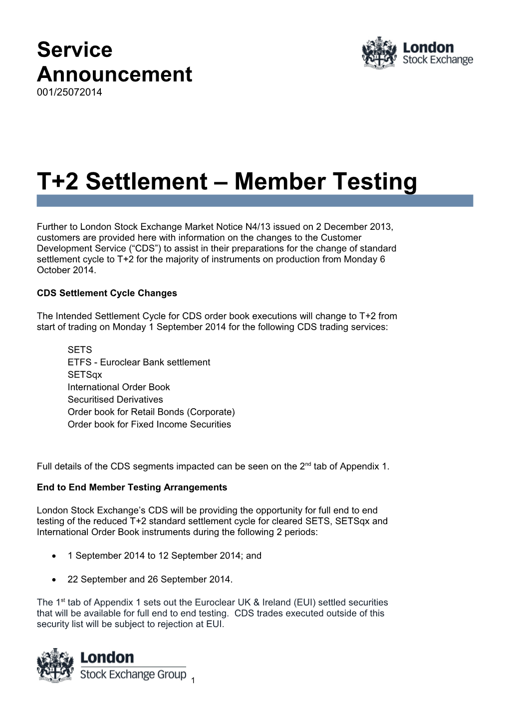 CDS Settlement Cycle Changes