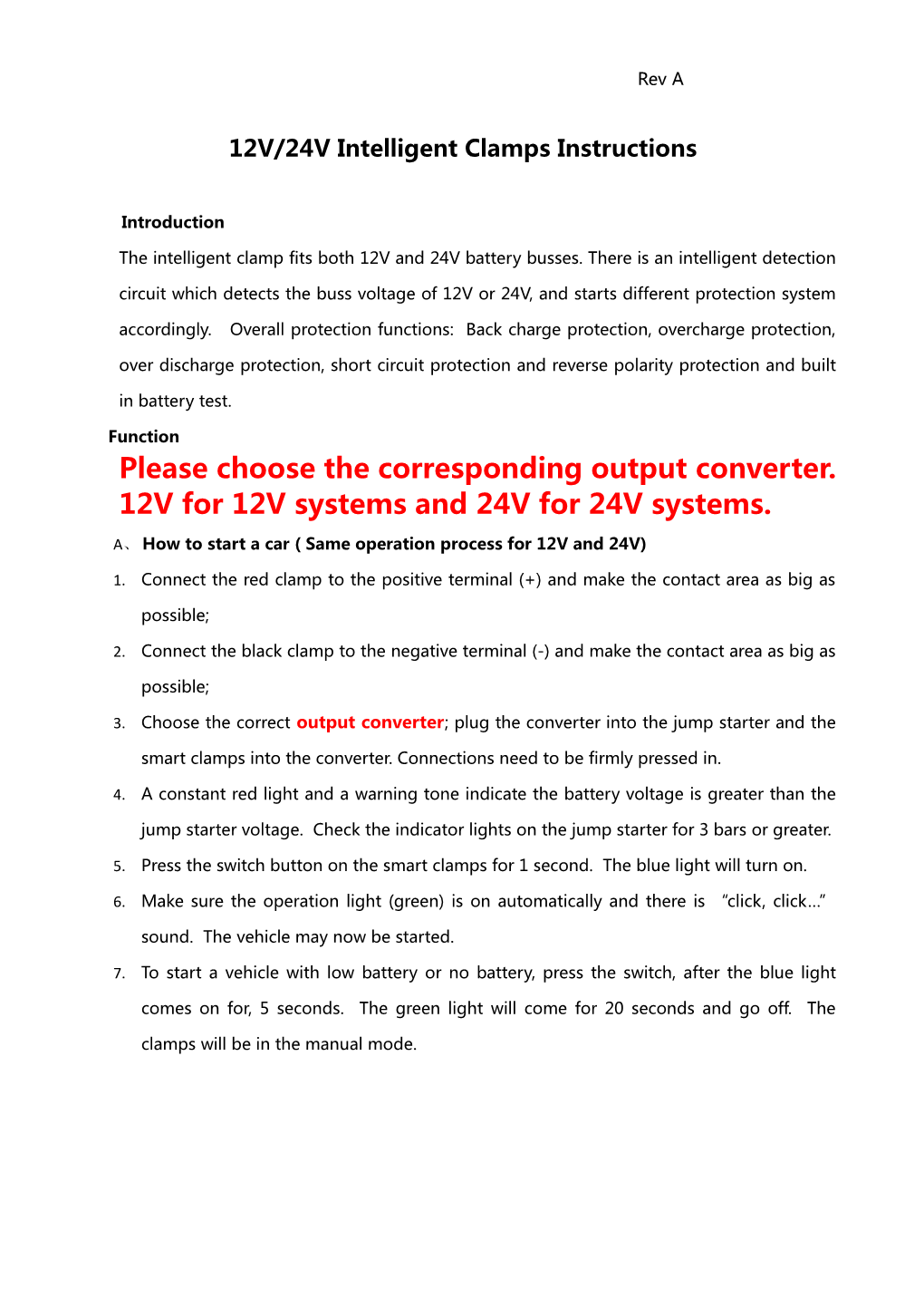 12V/24V Intelligent Clamps Instructions