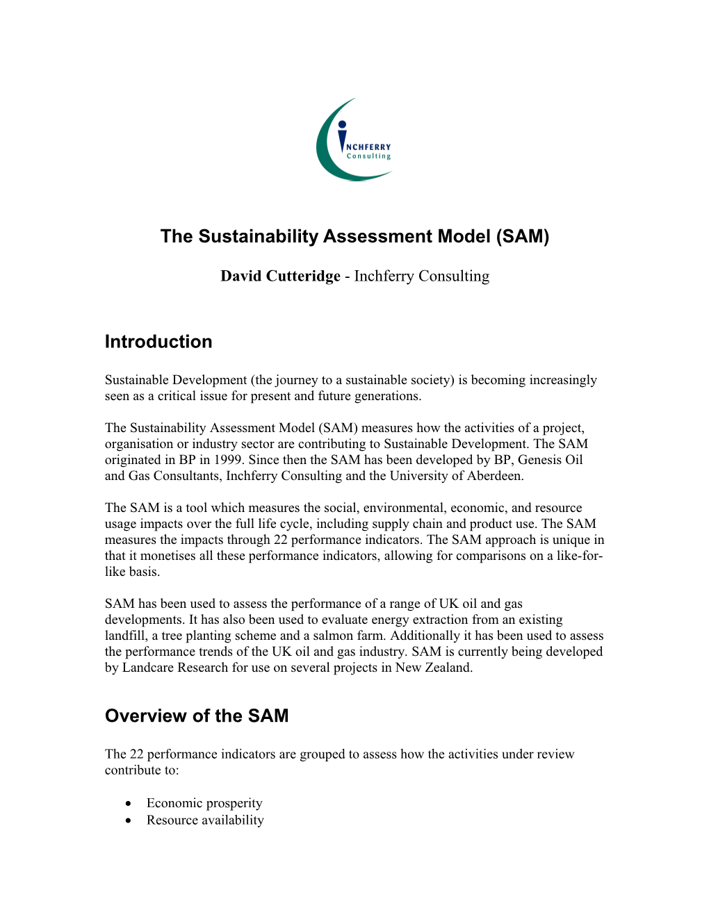 The Sustainability Assessment Model (SAM)