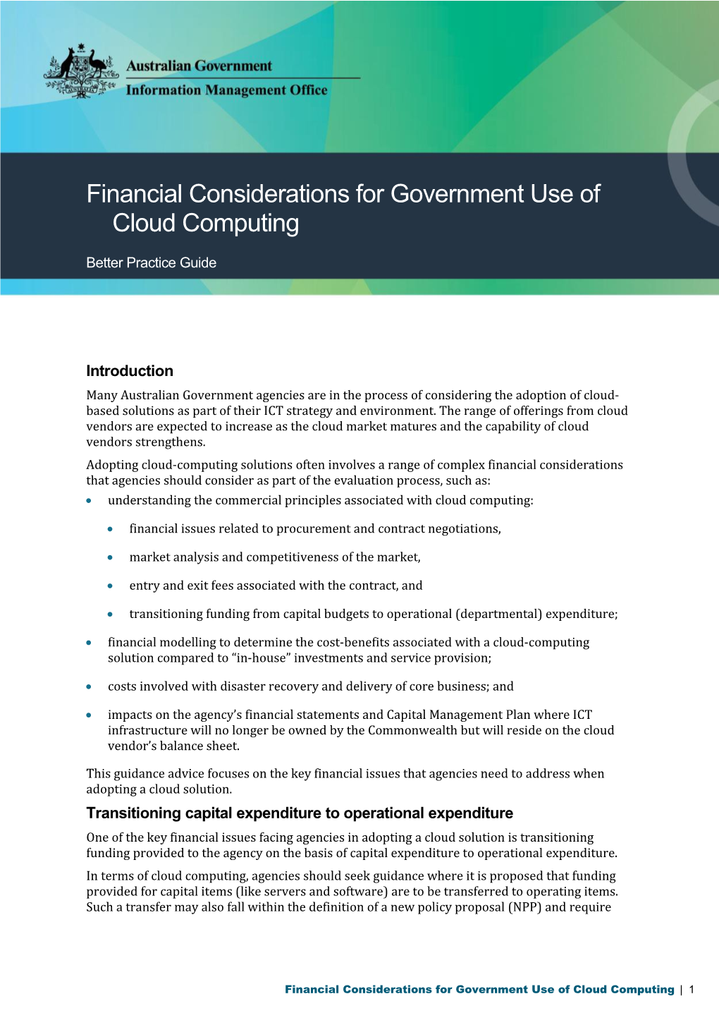 Financial Considerations for Cloud Computing