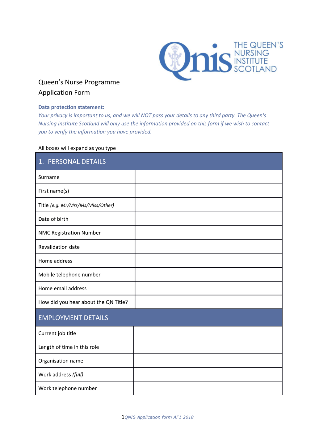 Queen S Nurse Programme Application Form