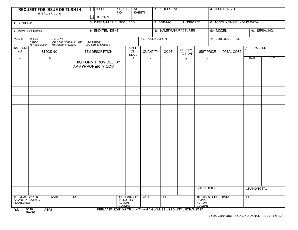 DA 3161 (MS Word) - Armyproperty.Com - REQUEST for ISSUE OR TURN-IN FORM