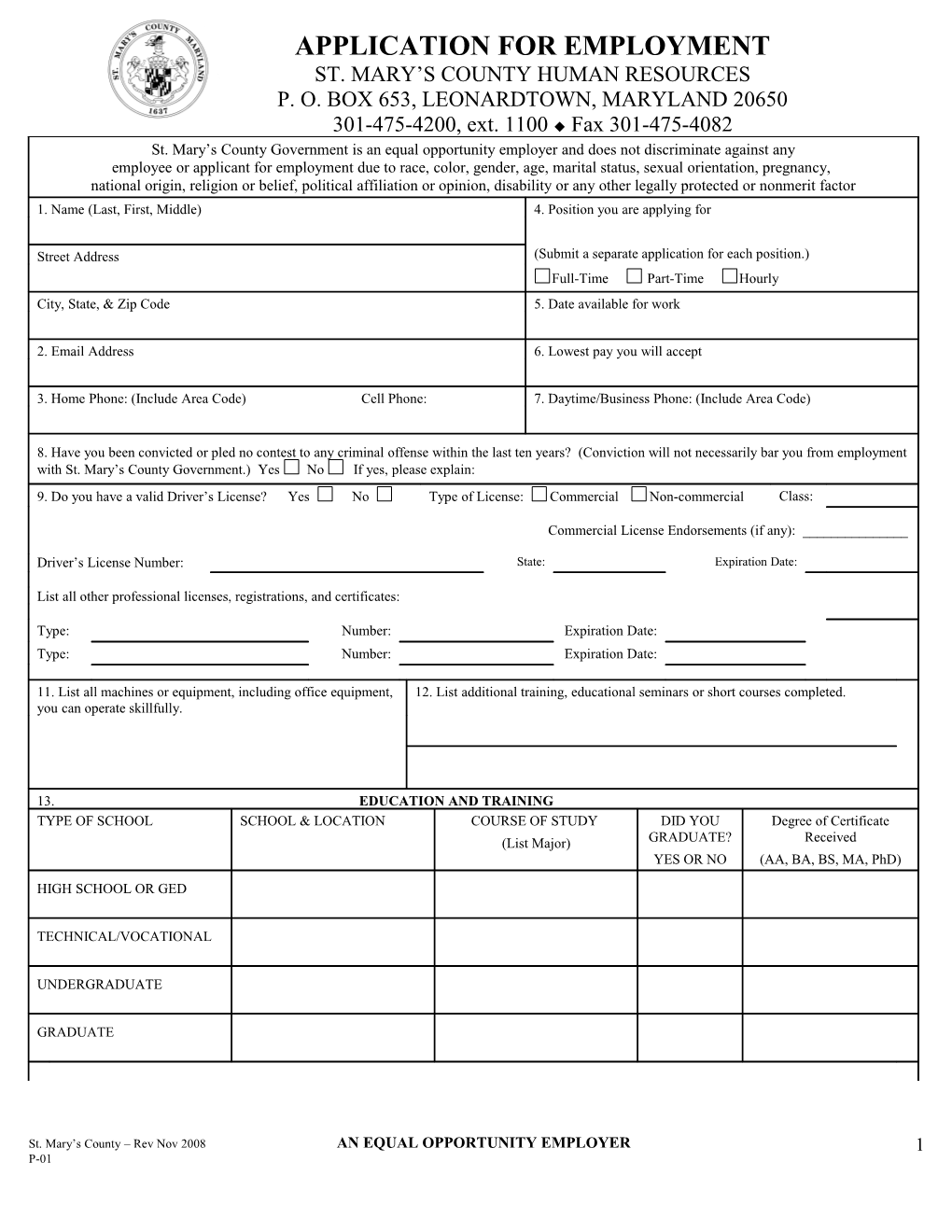 Application for Employment s172