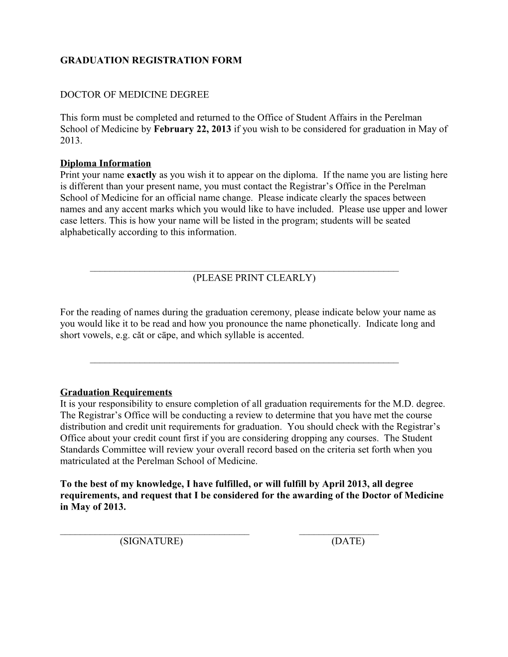 Graduation Registration Form