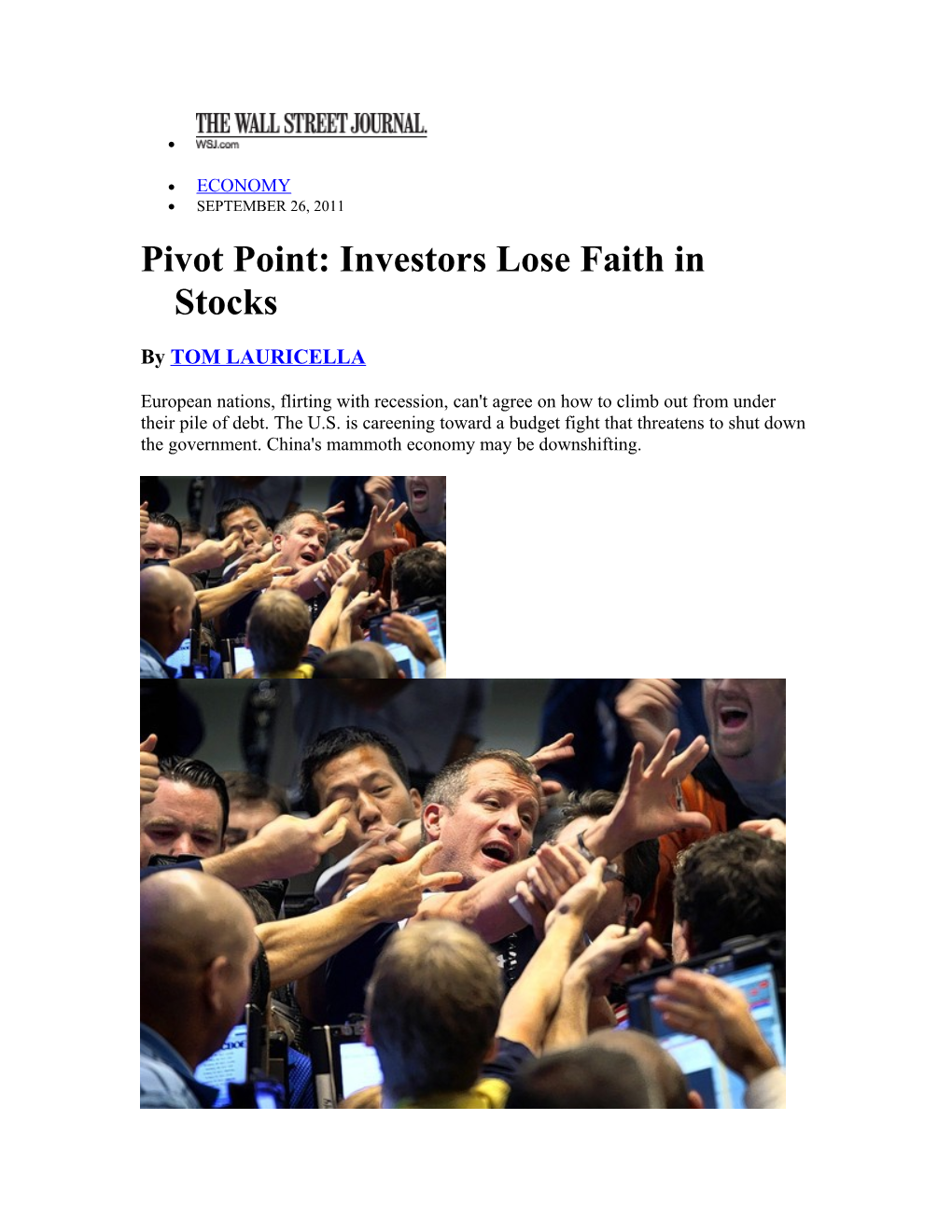 Pivot Point: Investors Lose Faith in Stocks