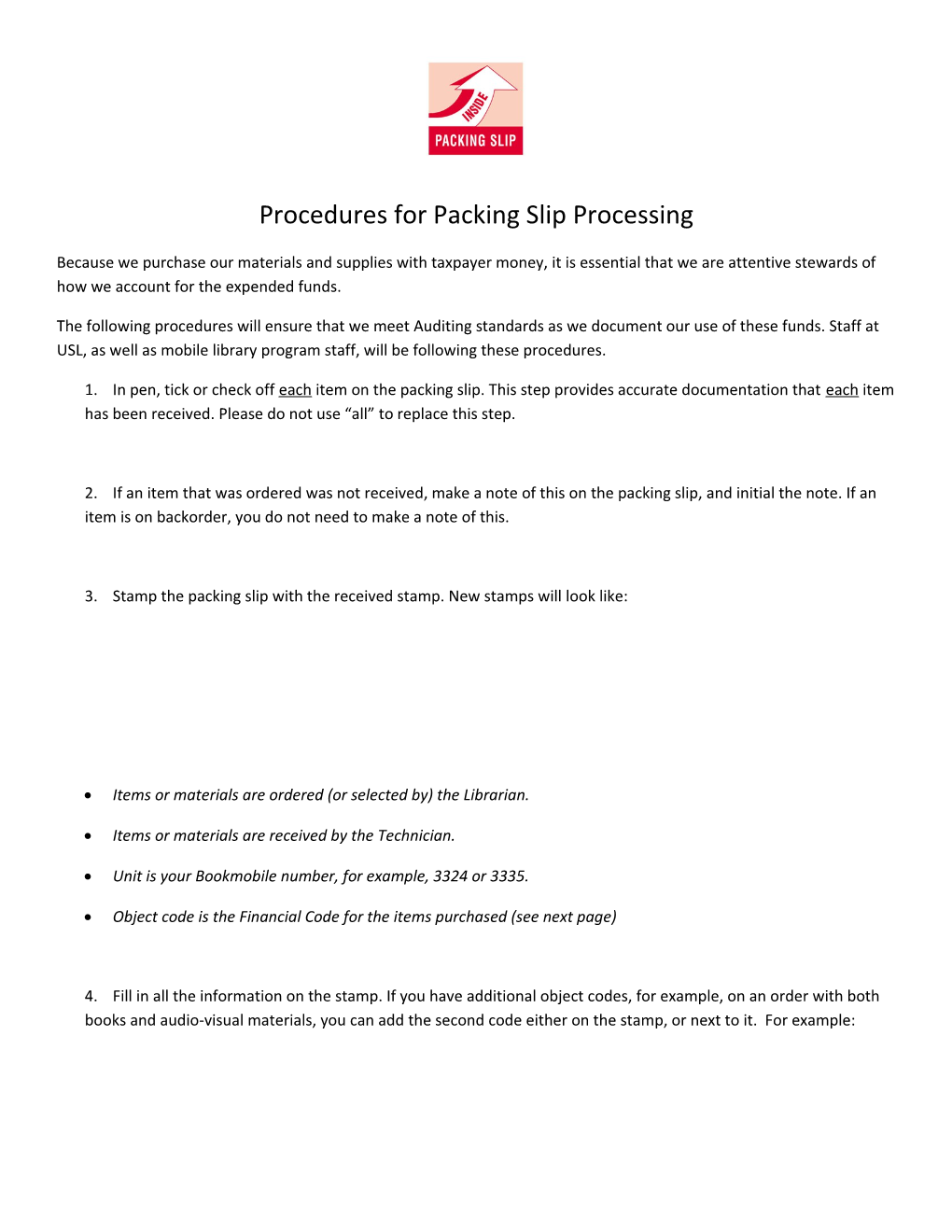 Procedures for Packing Slip Processing