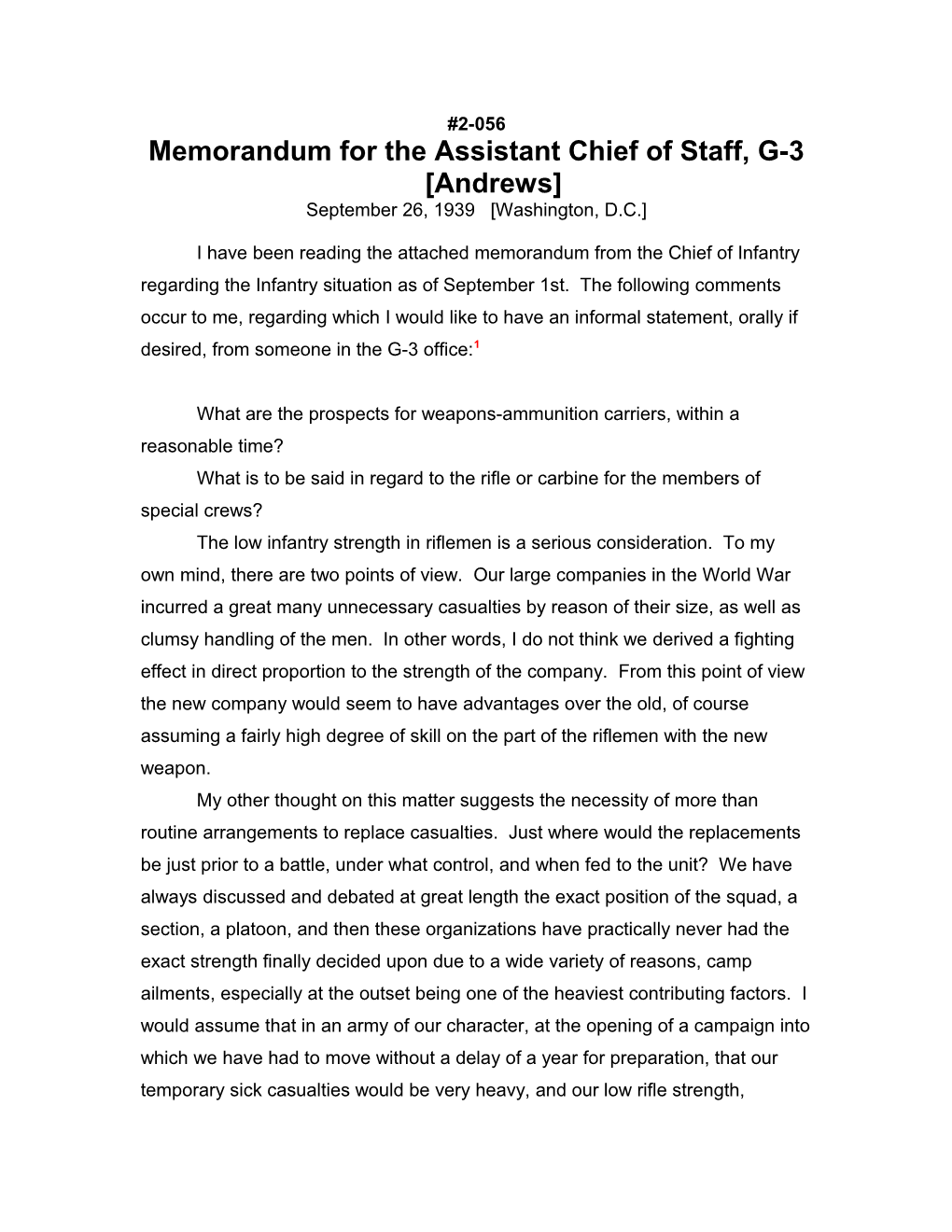 Memorandum for the Assistant Chief of Staff, G-3 Andrews