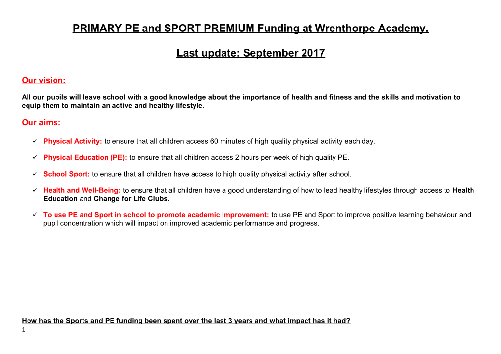 PRIMARY PE and SPORT PREMIUM Funding at Wrenthorpe Academy