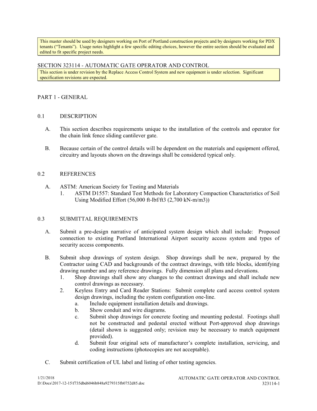 Section 323114 - Automatic Gate Operator and Control