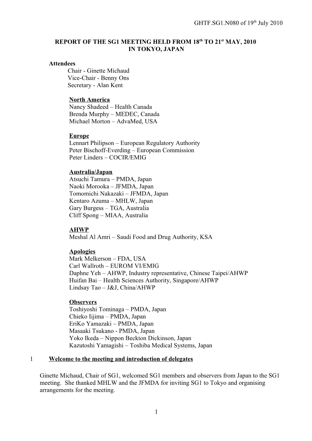 GHTF SG1 Meeting Minutes - May 2010