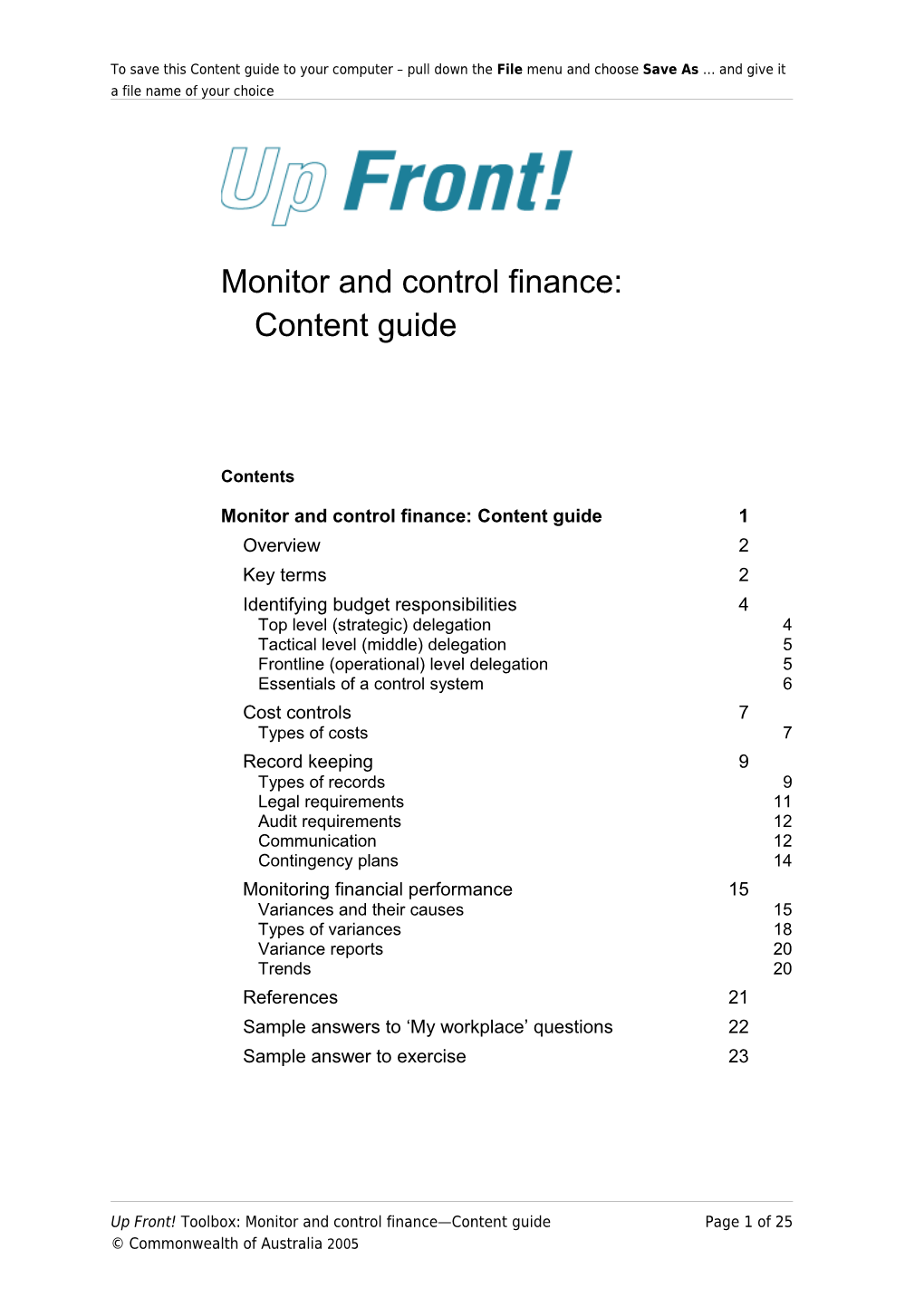 Monitor and Control Finance:Content Guide