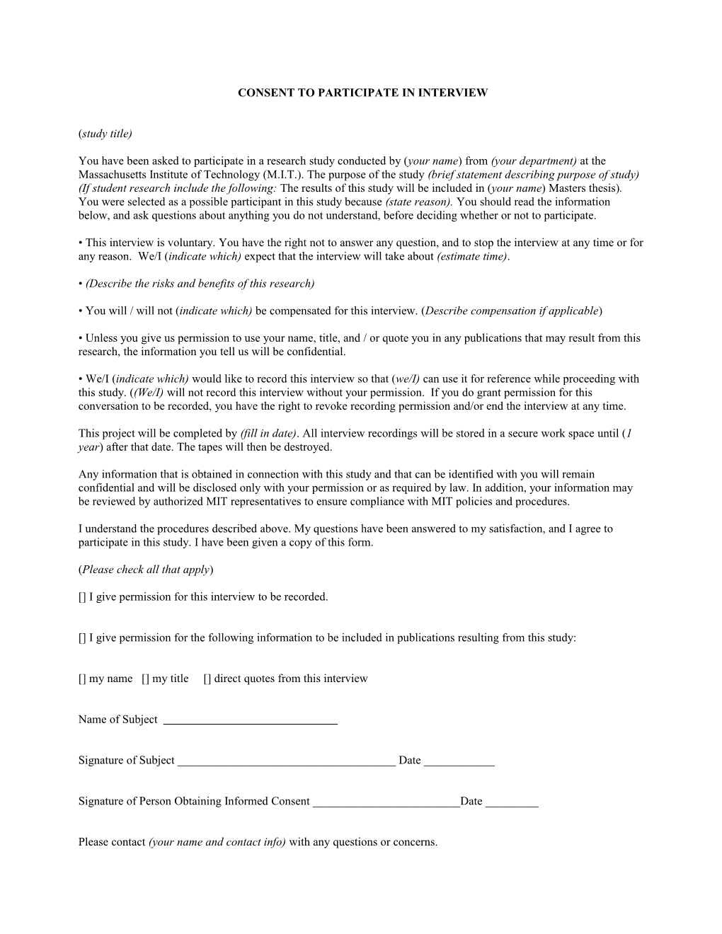 Consent to Participate in Interview