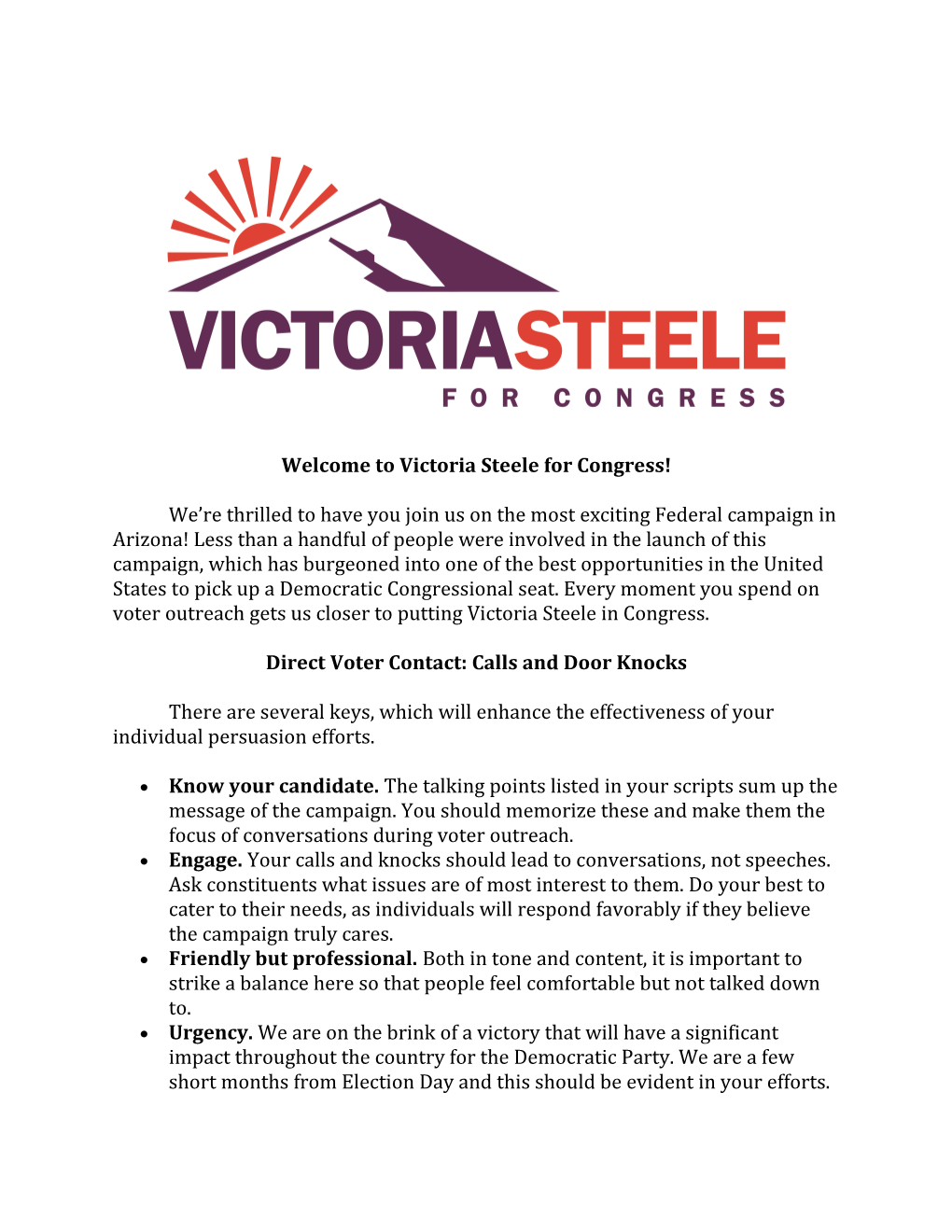 Welcome to Victoria Steele for Congress!