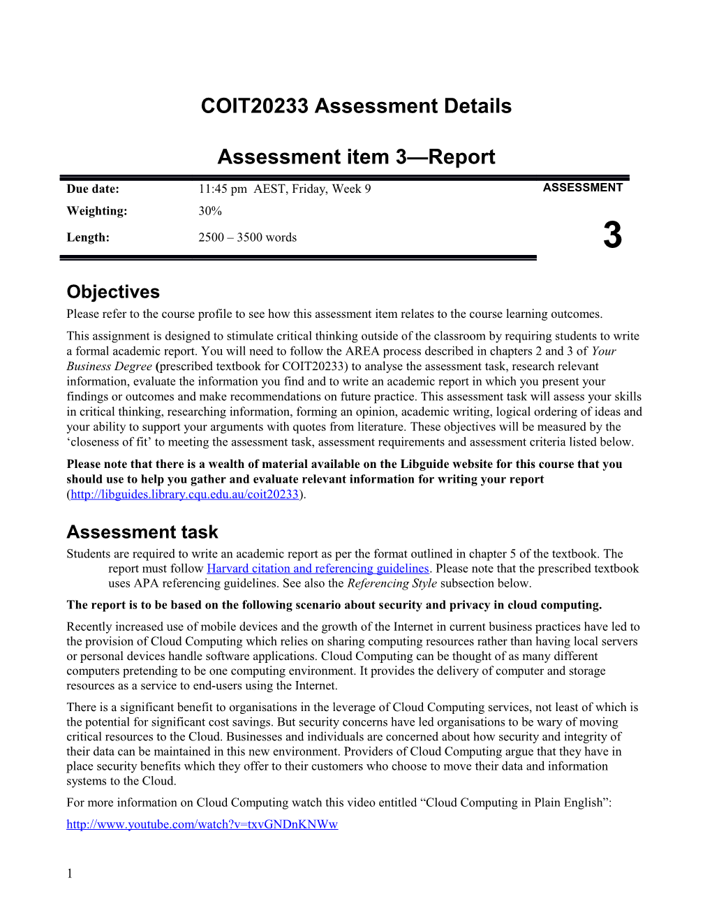 COIT20233 Assessment Details