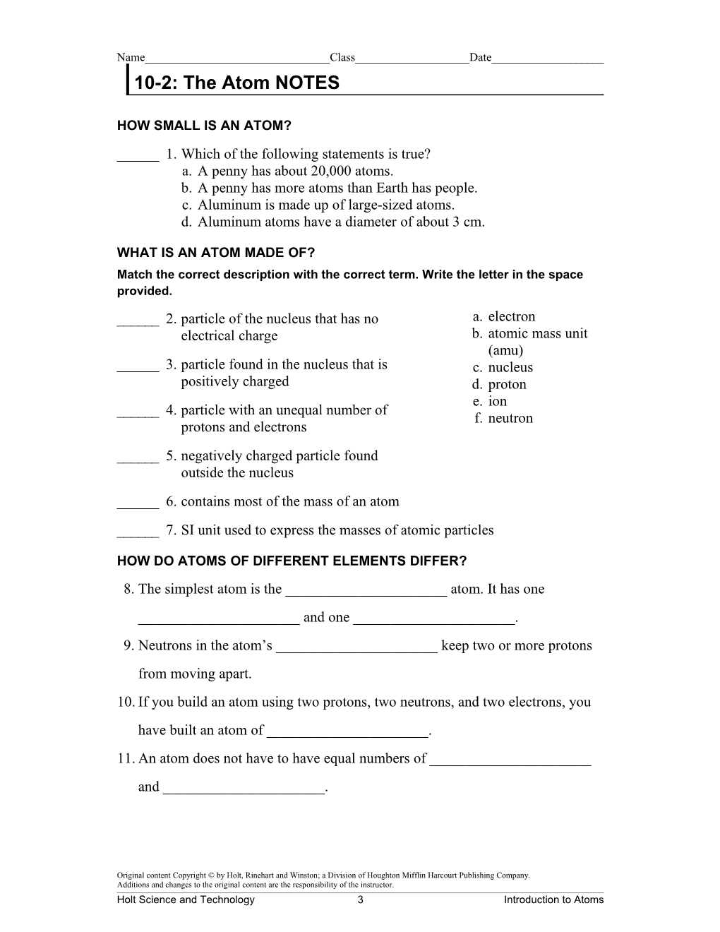 10-2: the Atom NOTES