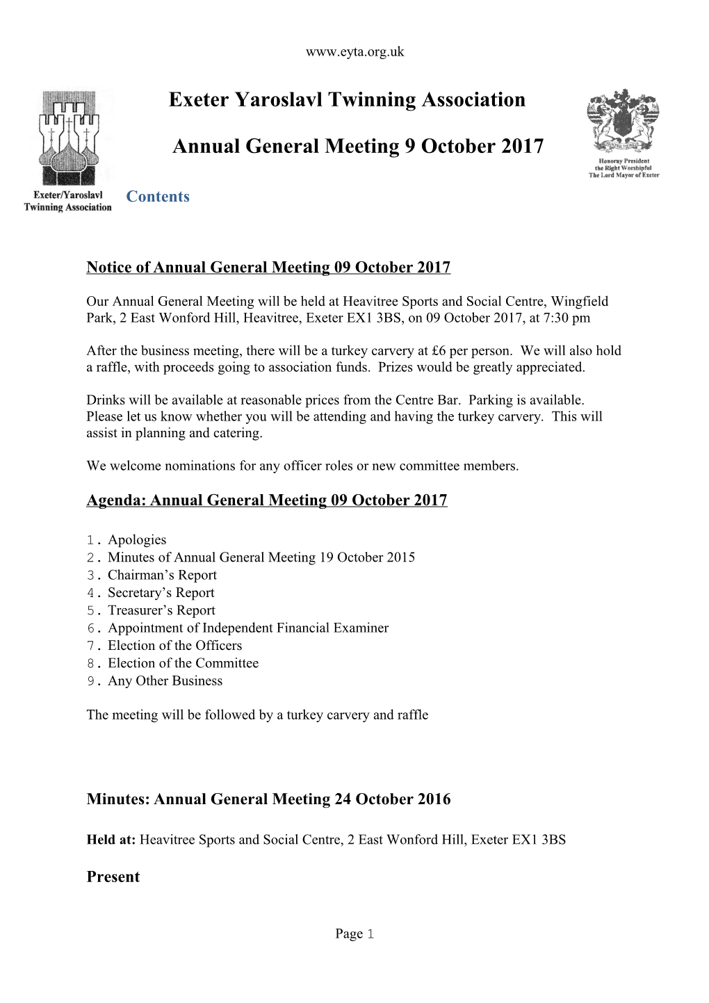 Annual General Meeting 9 October 2017