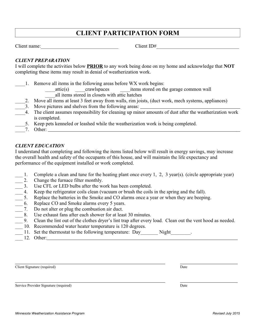 Client Participation Form