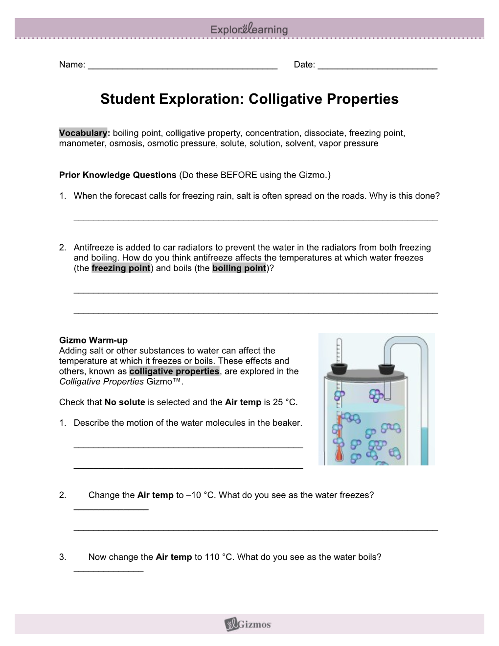 Student Exploration: Colligative Properties