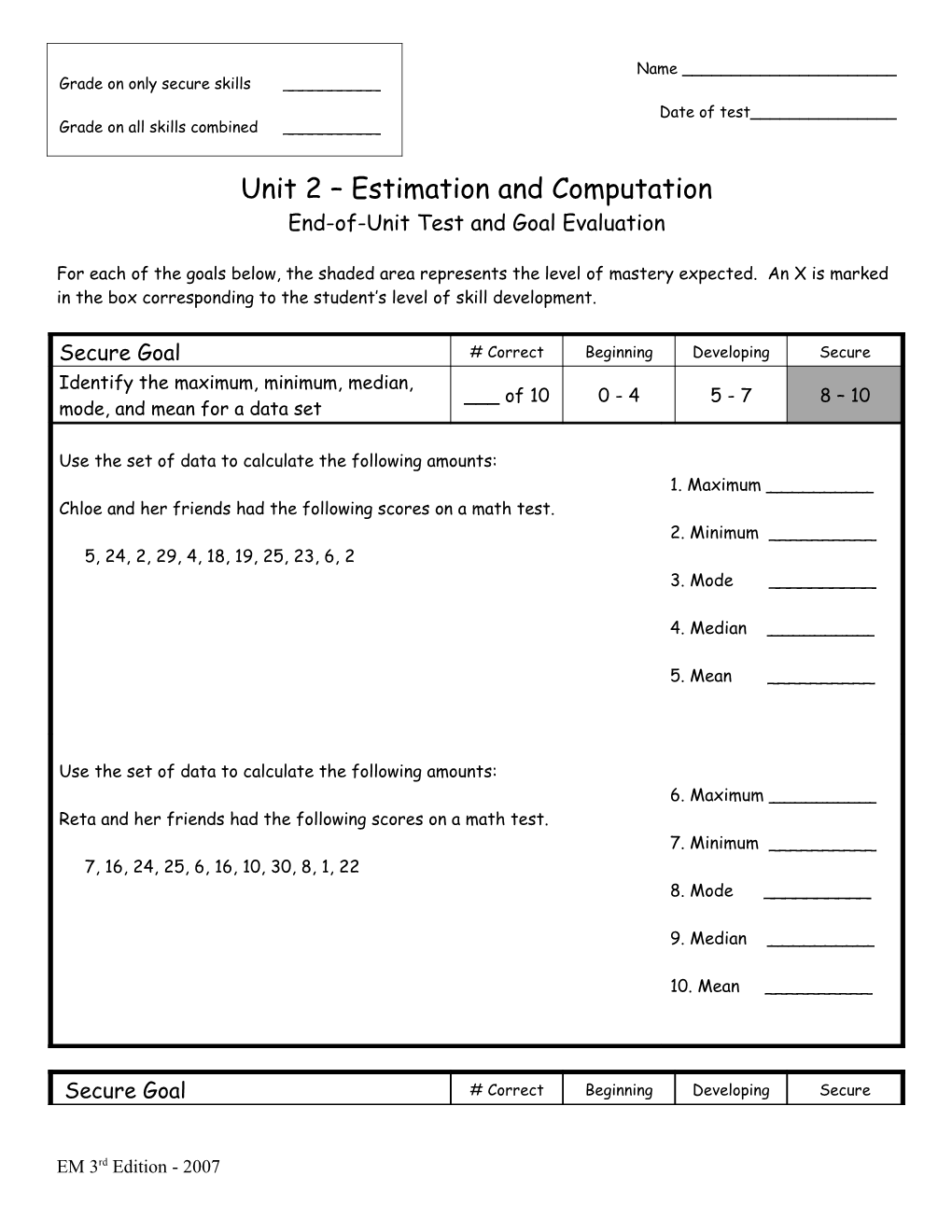 Unit 9 End of Unit Test