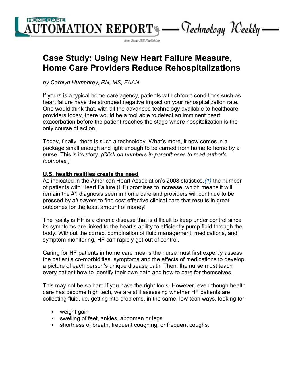 Case Study: Using New Heart Failure Measure, Home Care Providers Reduce Rehospitalizations