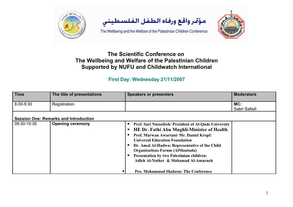 Suggested Conference Program