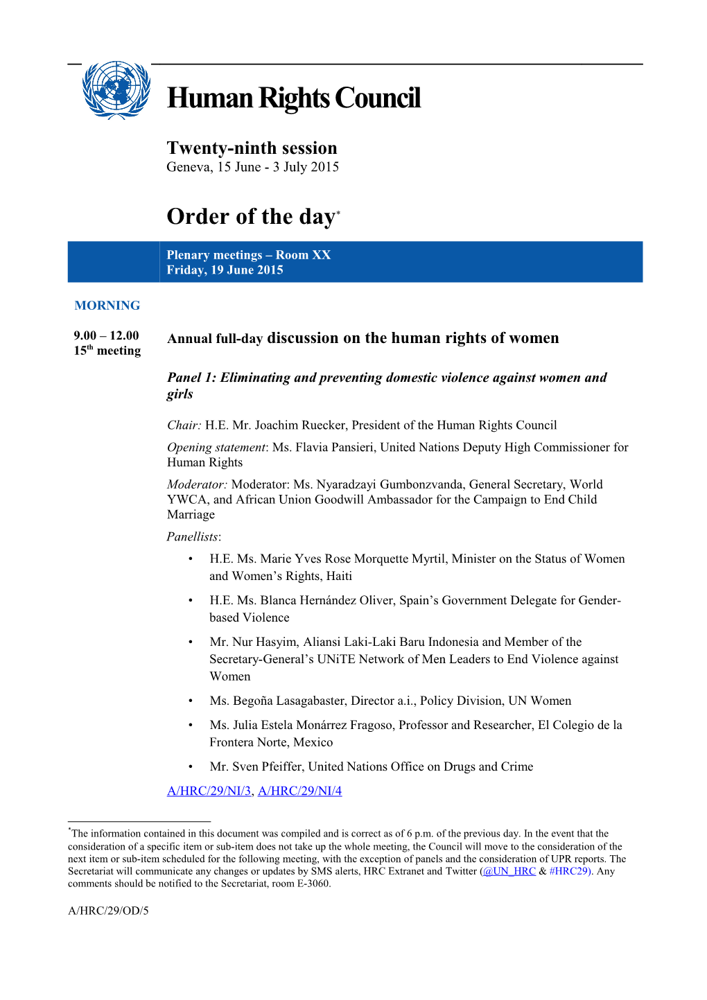 Order of the Day, Friday 19 June 2015