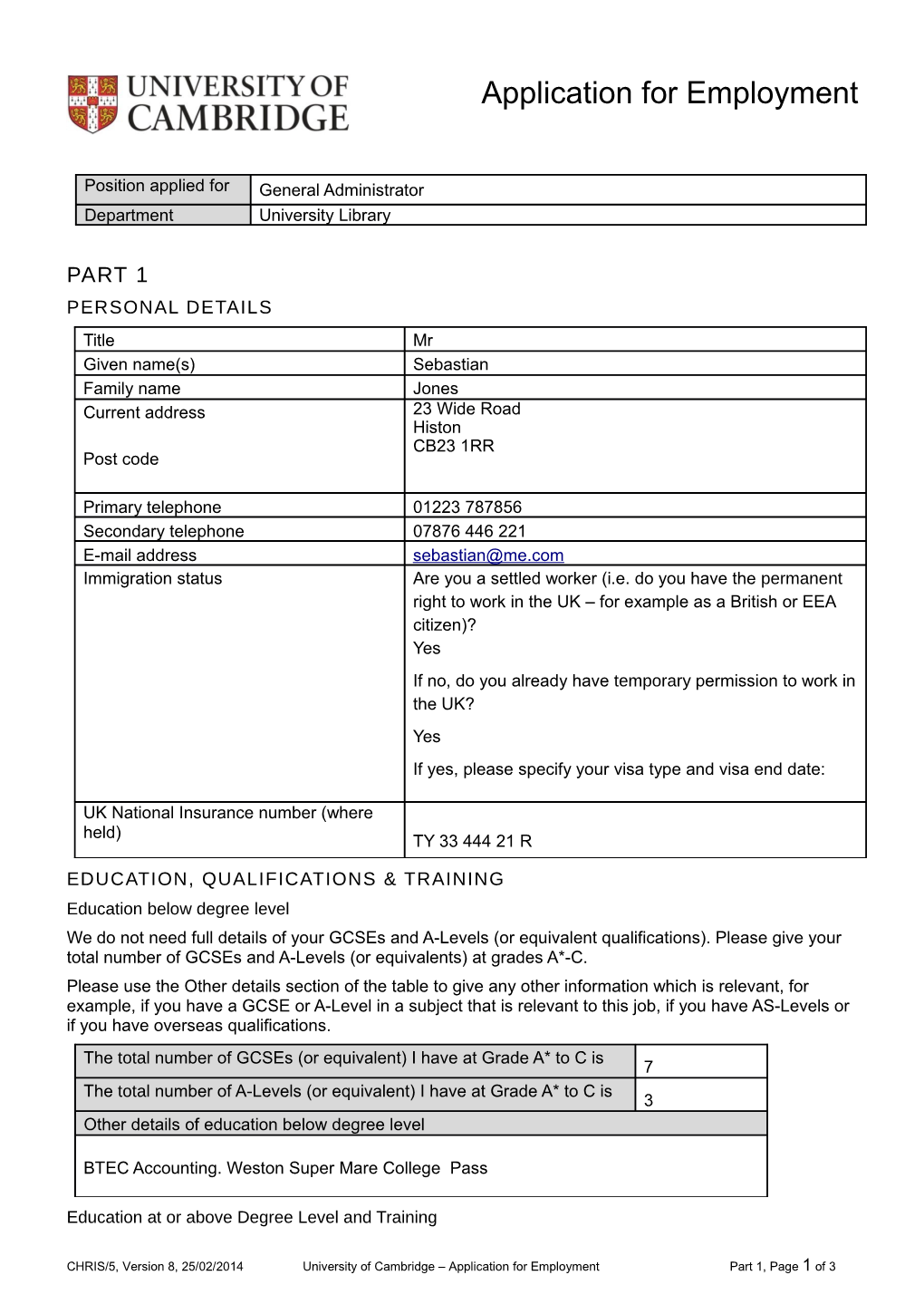 Application for Employment s104