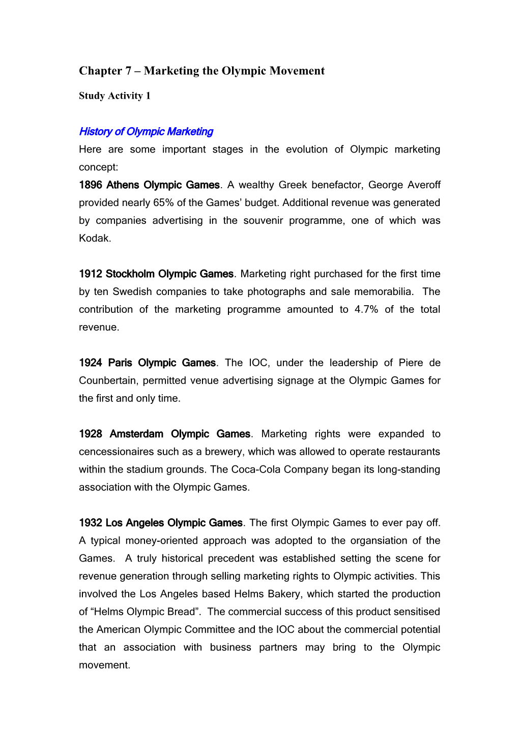 Chapter 7 Marketing the Olympic Movement