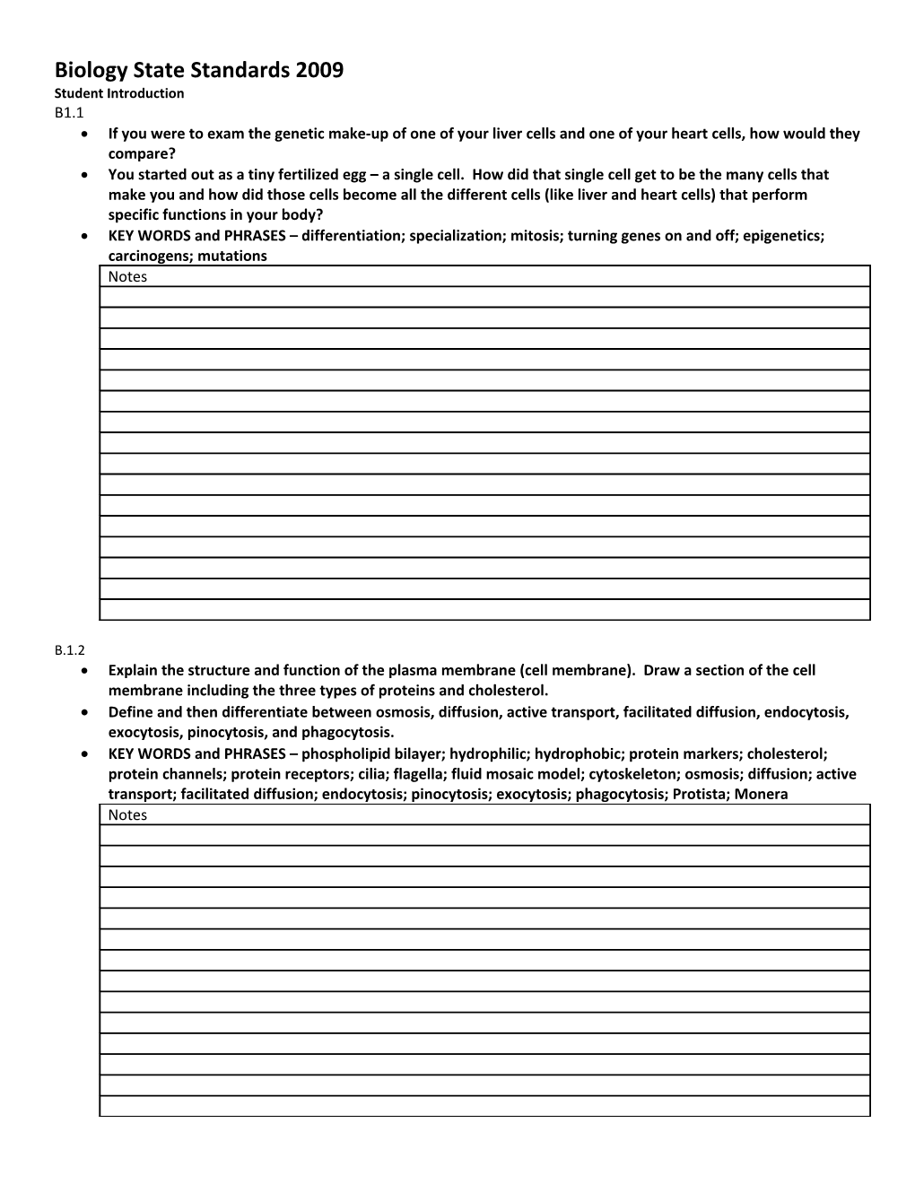 Biology State Standards 2009