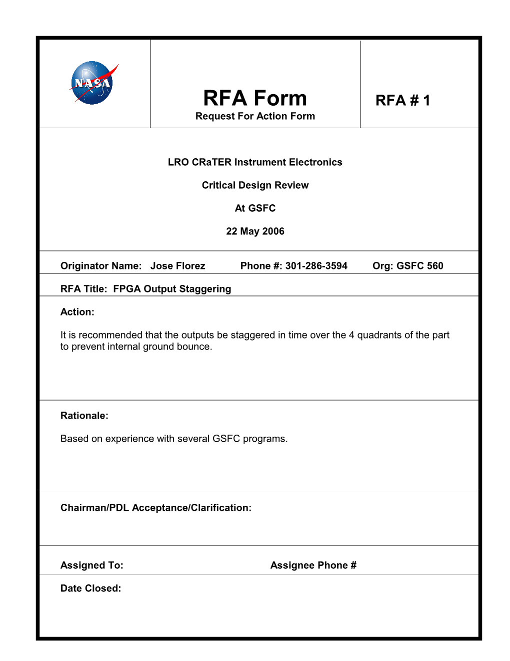 NGST SBC Delta Requirements Review RFA Form