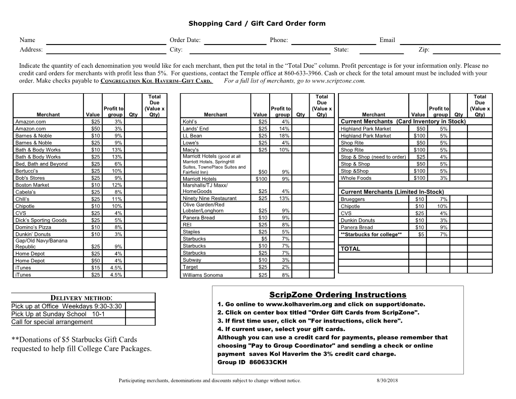 Scrip Order Form