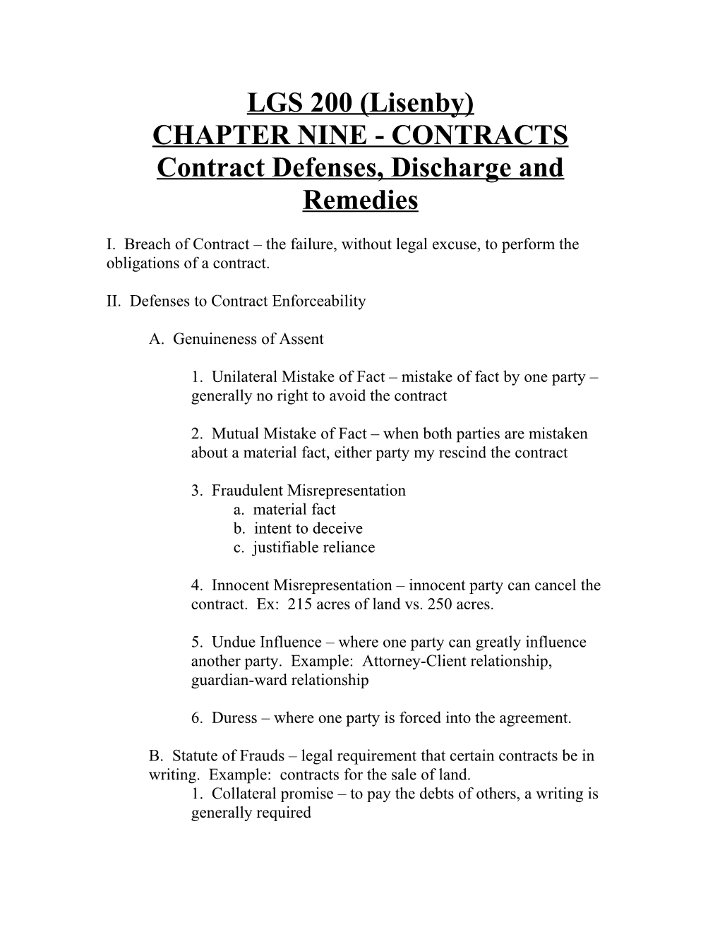Chapter 12 Contract Defenses, Discharge and Remedies
