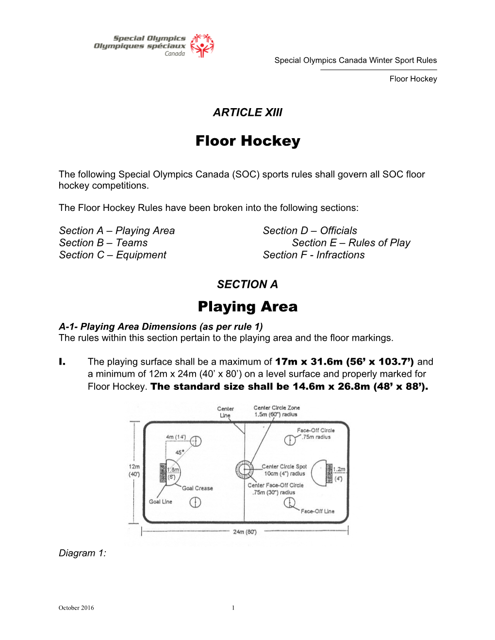 The Floor Hockey Rules Have Been Broken Into the Following Sections