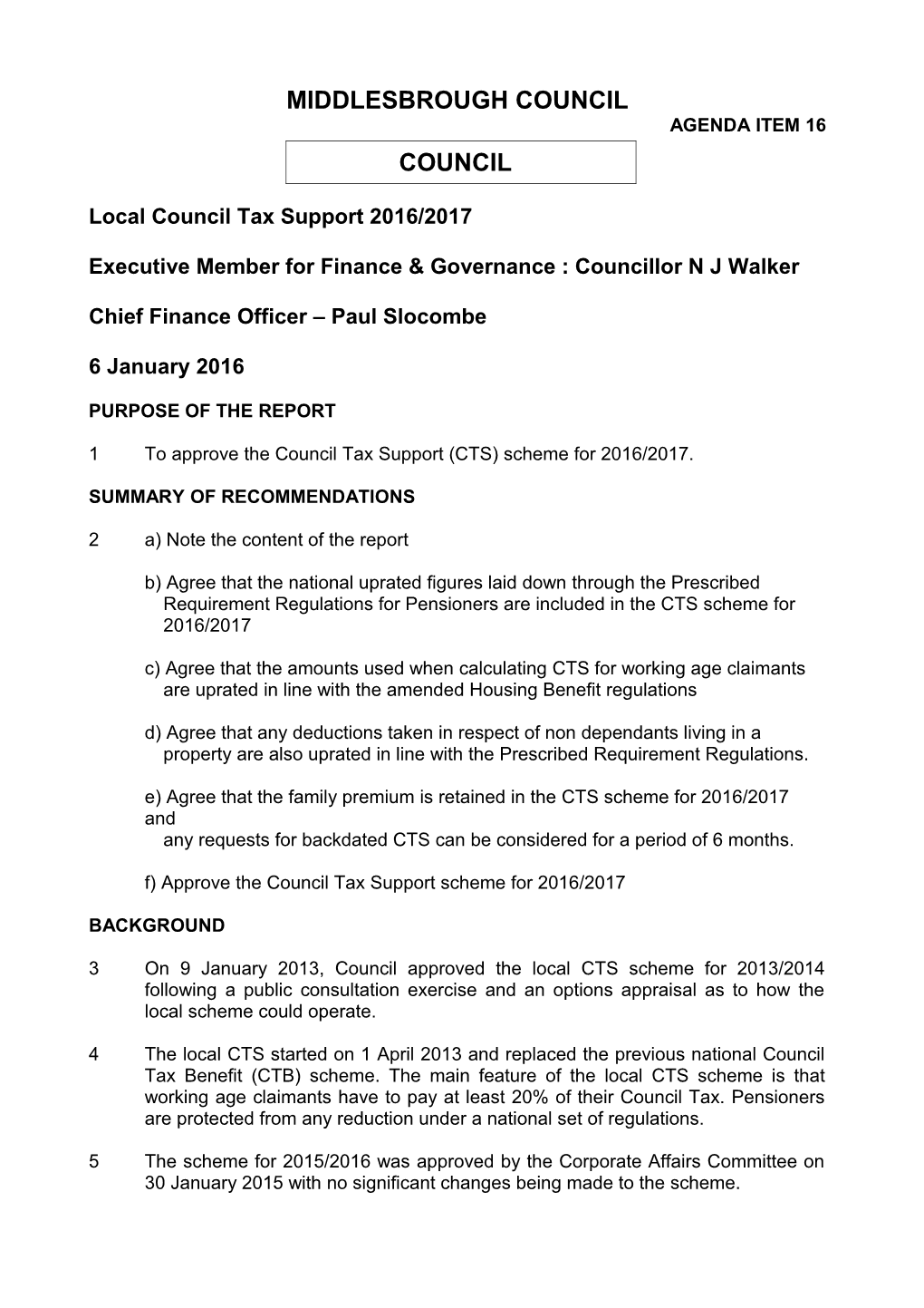 Local Council Tax Support 2016/2017