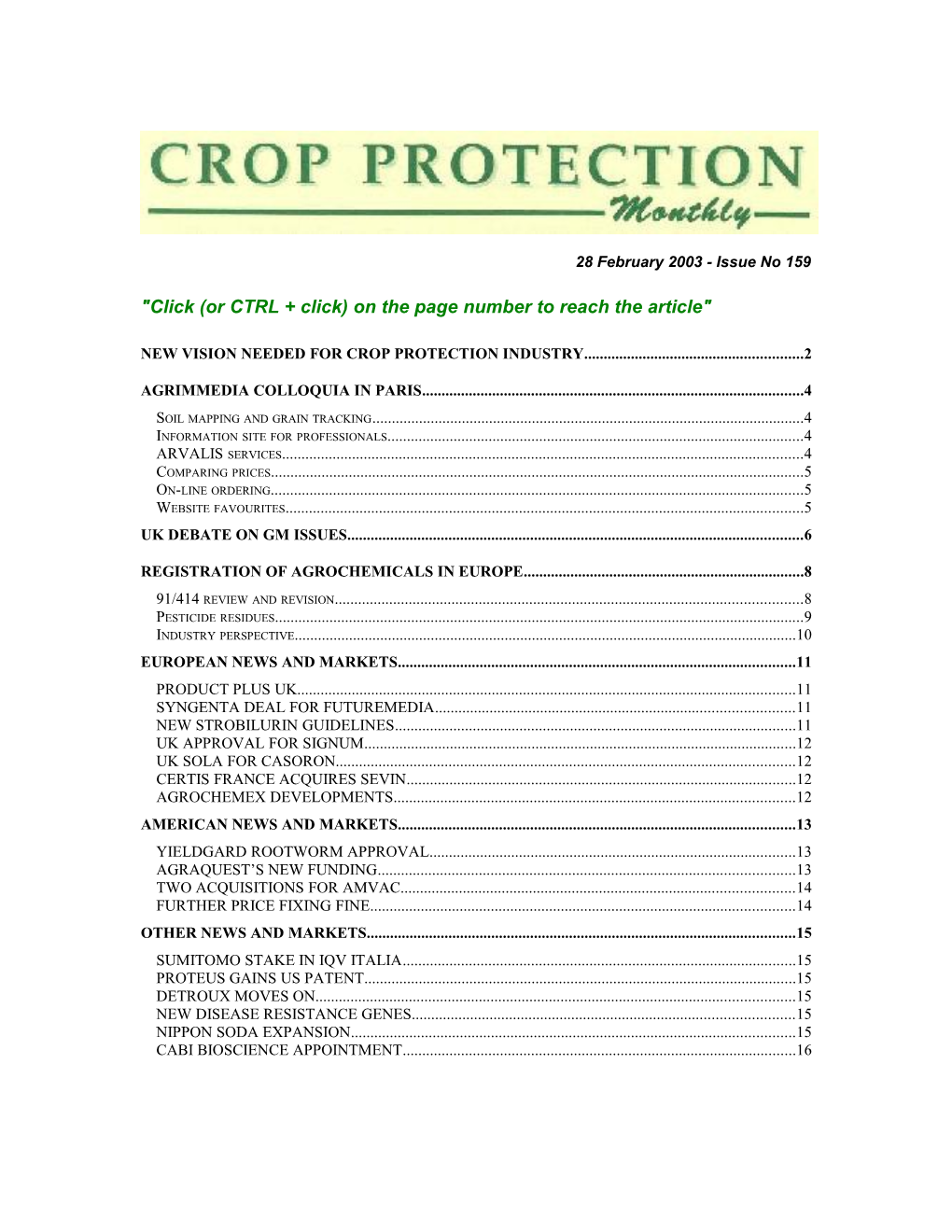 Crop Protection Monthly by E-Mail