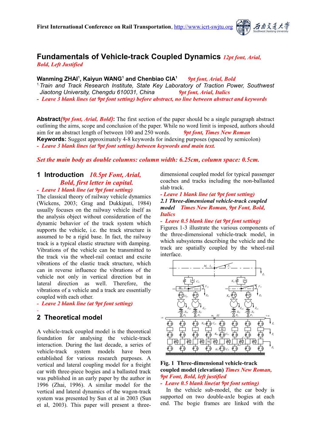 Fundamentals of Vehicle-Track Coupled Dynamics12pt Font, Arial, Bold, Left Justified