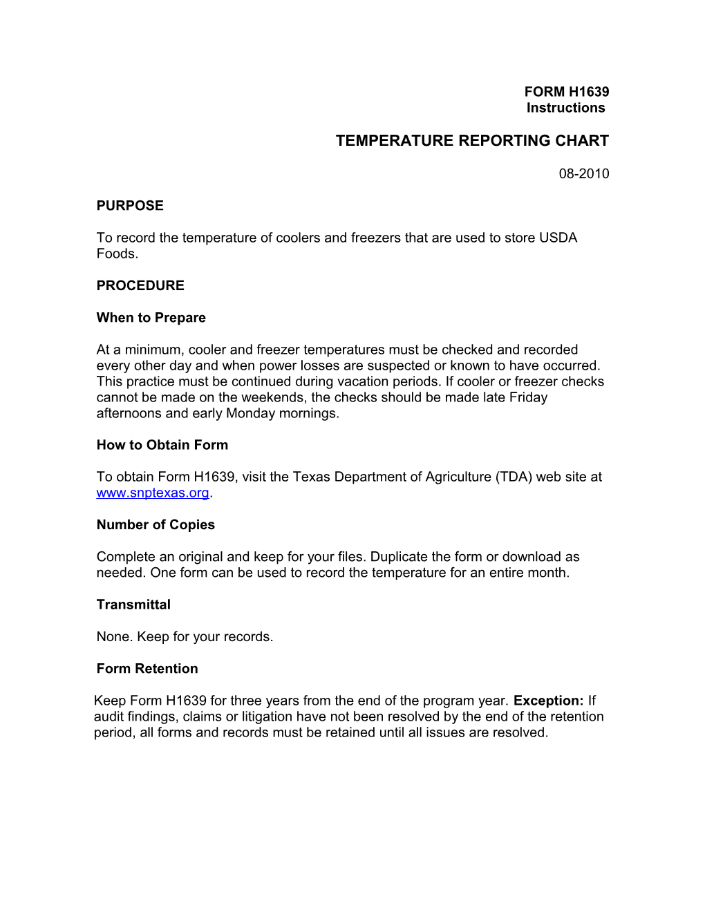 Temperature Reporting Chart