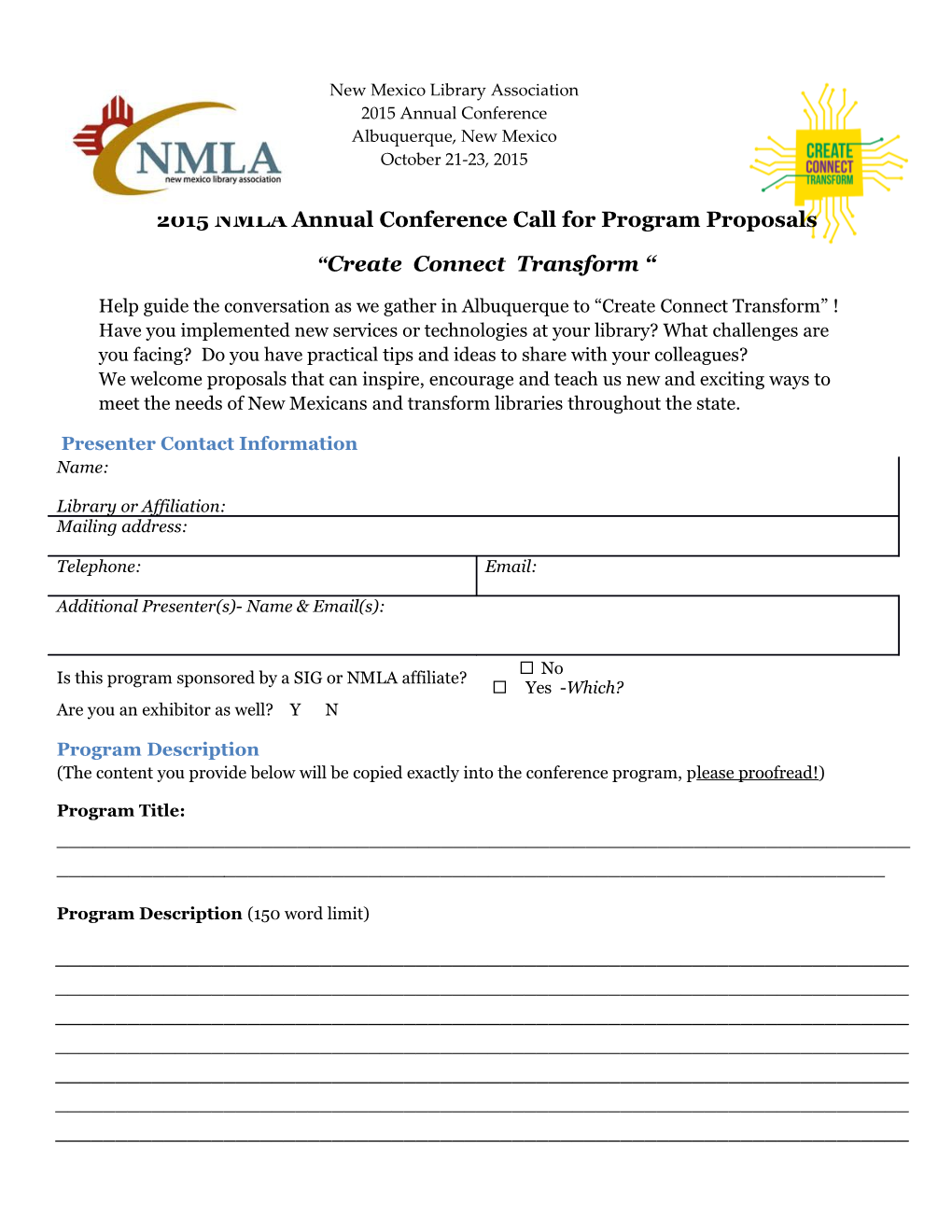 2015 NMLA Annual Conference Call for Program Proposals