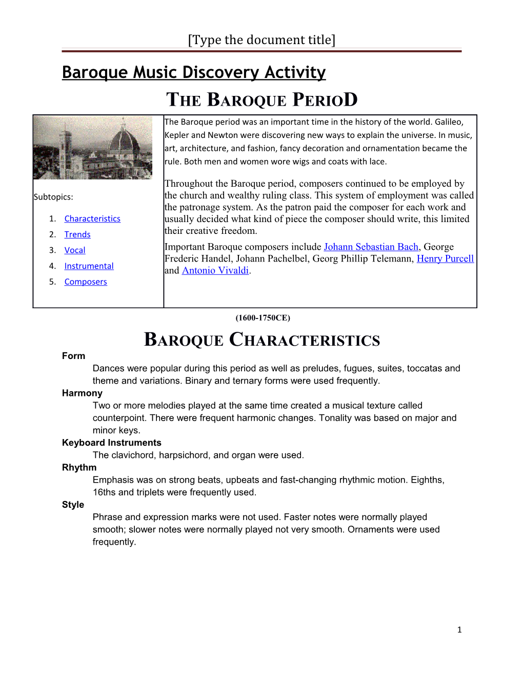 Baroque Music Discovery Activity