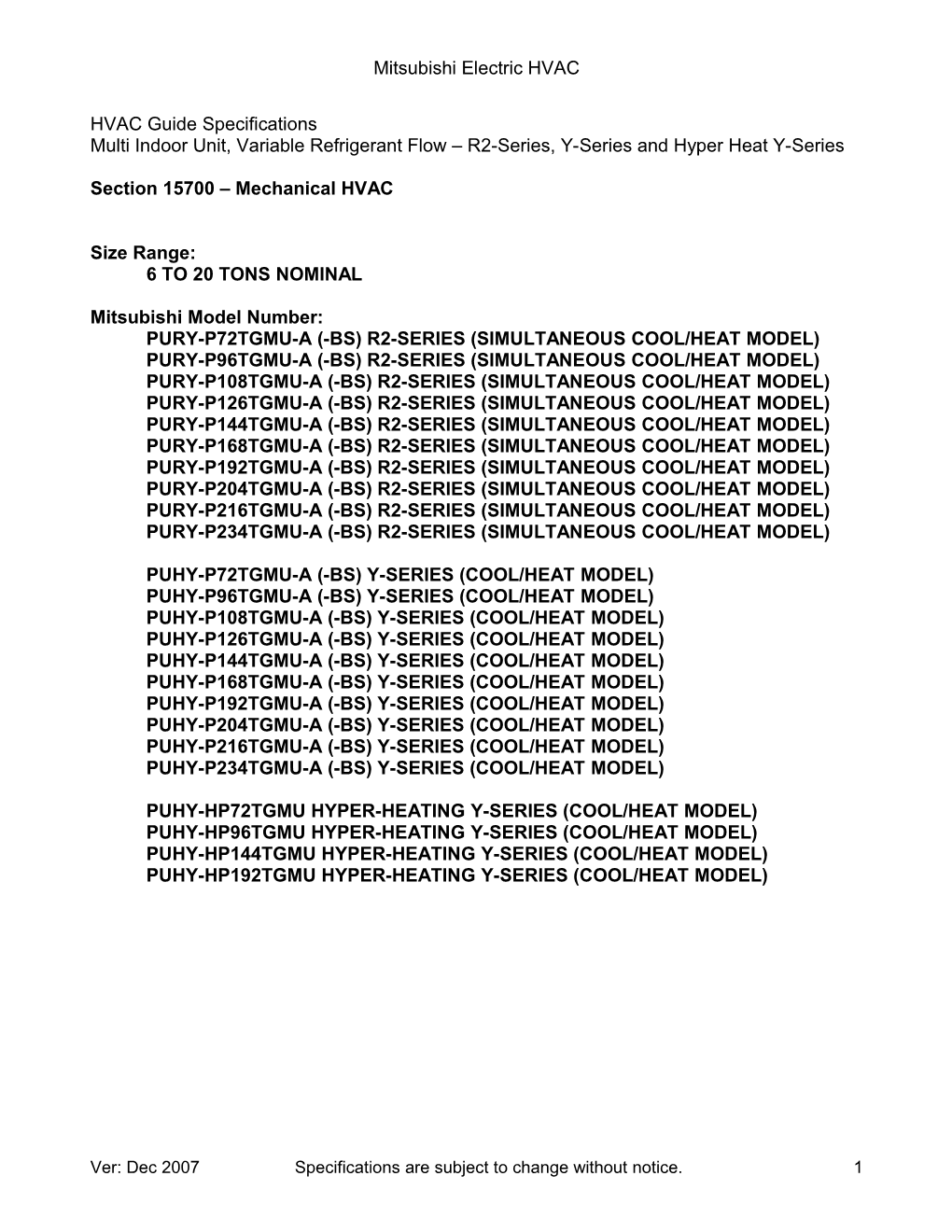 HVAC Guide Specifications