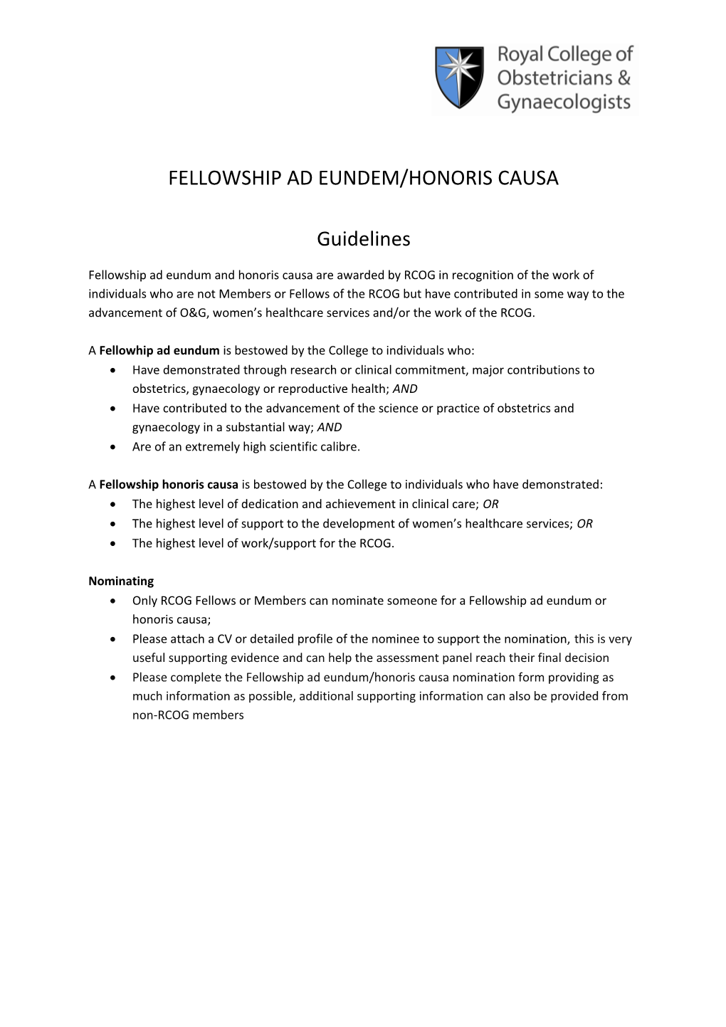 Fellowship Ad Eundem/Honoris Causa