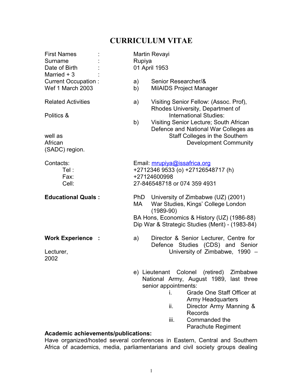 Curriculum Vitae s165