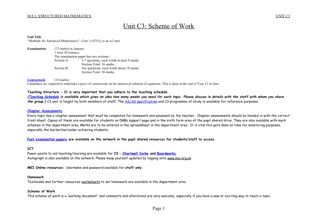 Unit C1: Scheme of Work